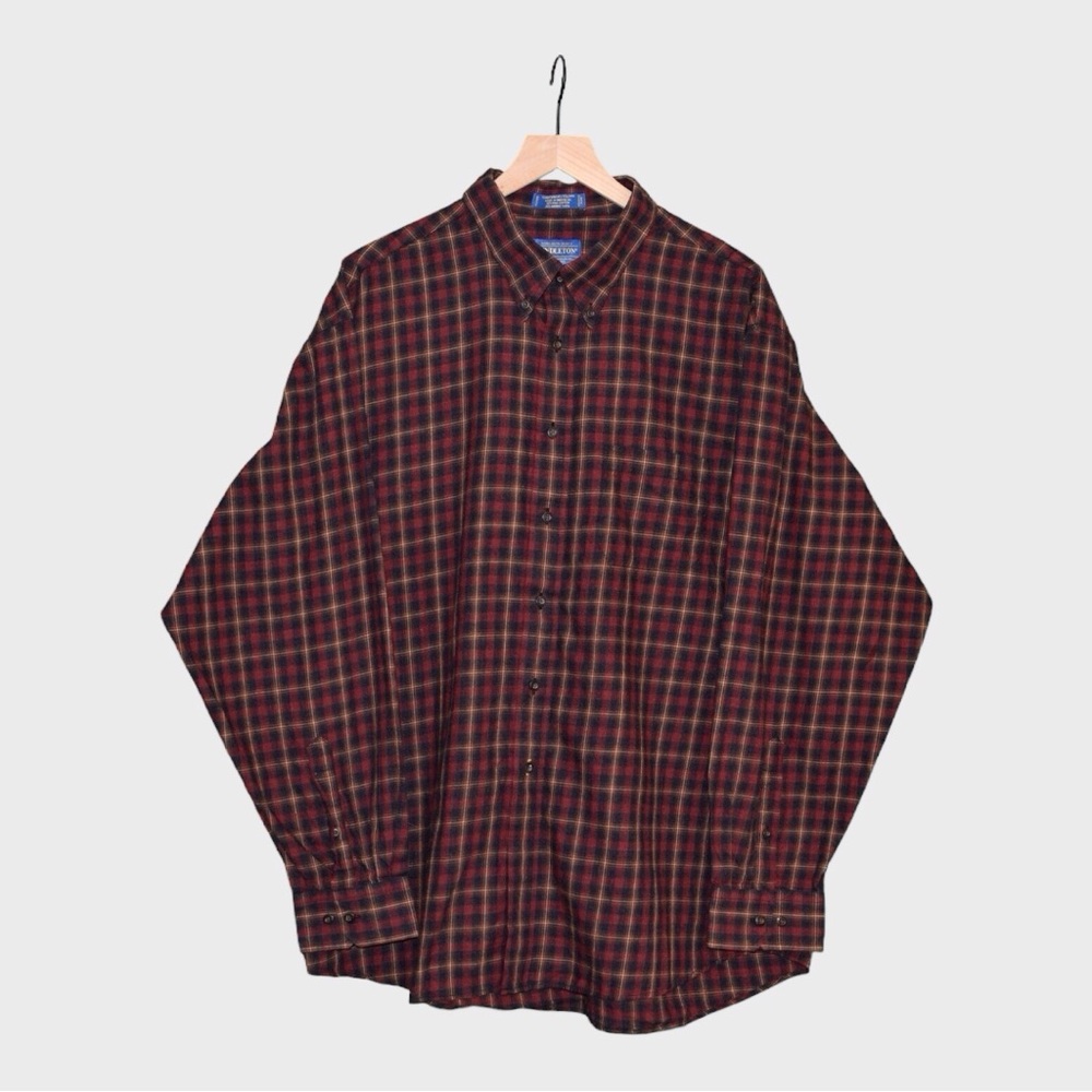 Pendleton Plaid Wool Blend Flannel Shirt Long Sleeve Button Down‎
